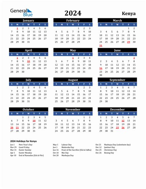 kenya 2024 calendar with holidays